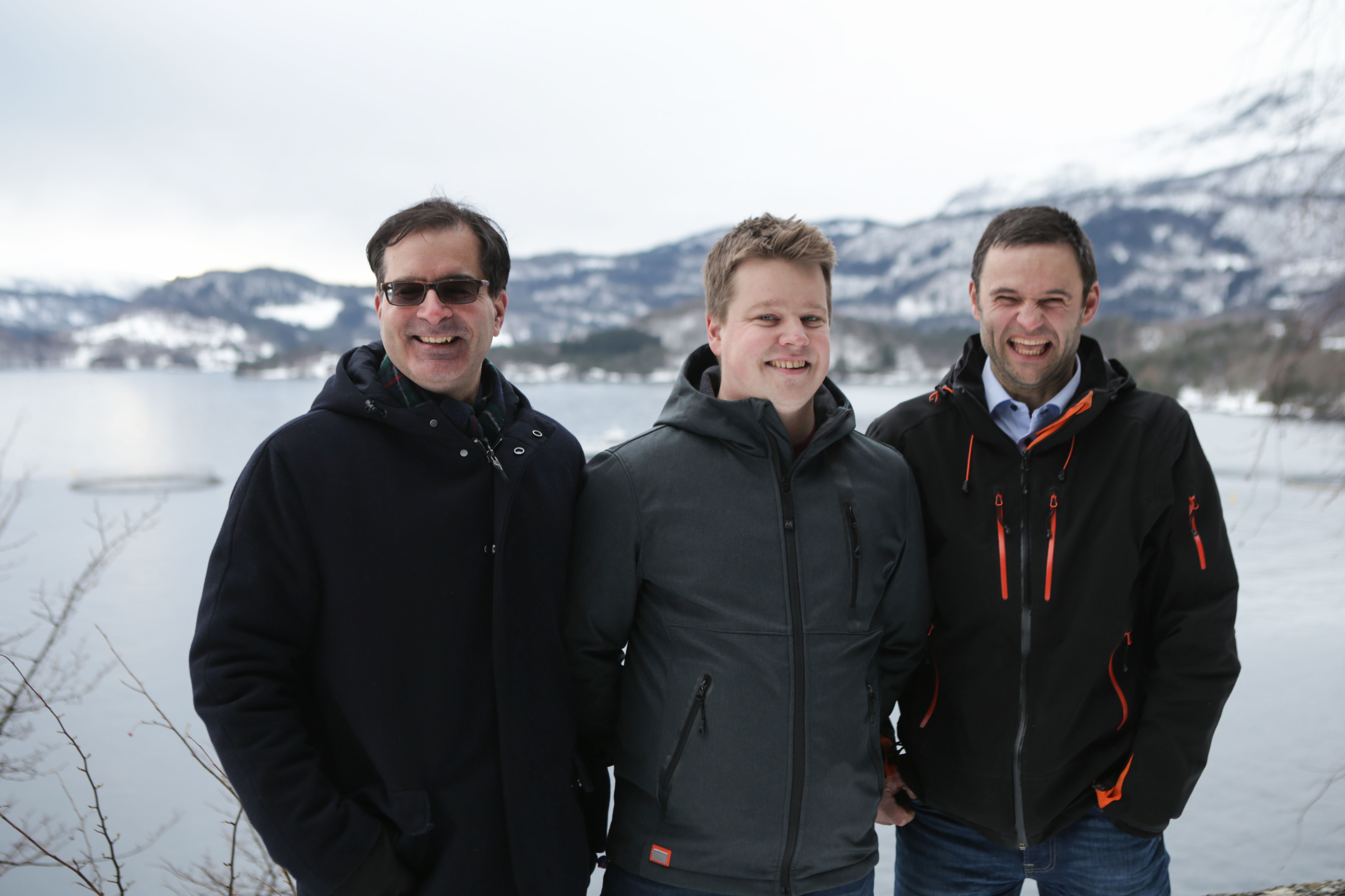 Karim Kurmaly, CEO of Veramaris, Mads Martinsen of Skretting, and Erlend Haugarvoll, owner of Lingalaks