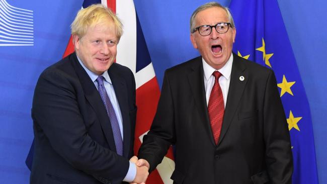 Boris Johnson and Jean-Claude Junker after agreeing the deal today