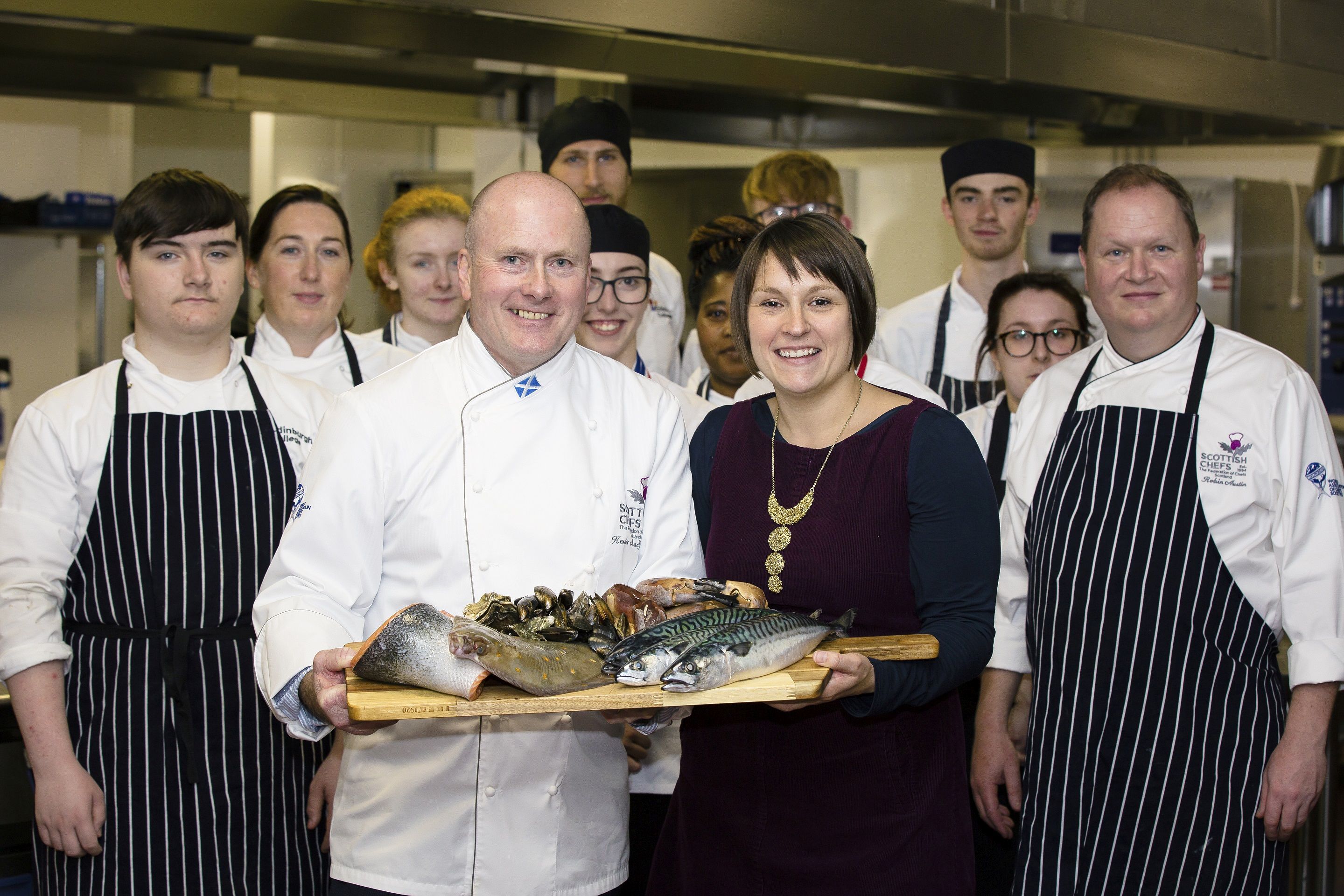 Kevin MacGillivray, president of the Scottish Chefs, with Clare Dean of Seafood Scotland