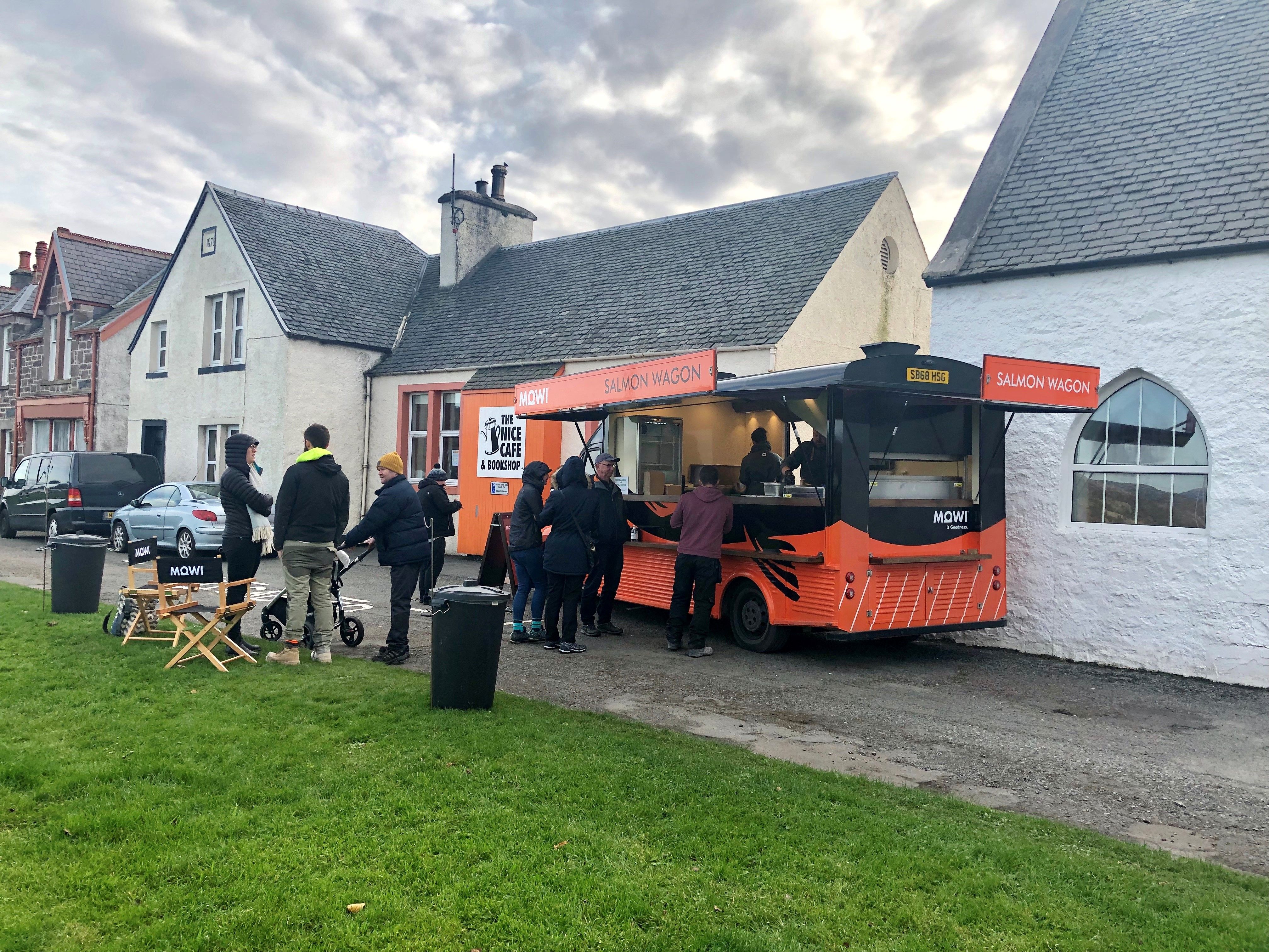 Mowi’s Salmon Wagon served barbeque salmon on a bun and Asian salmon noodle salad at the Kyleakin open day