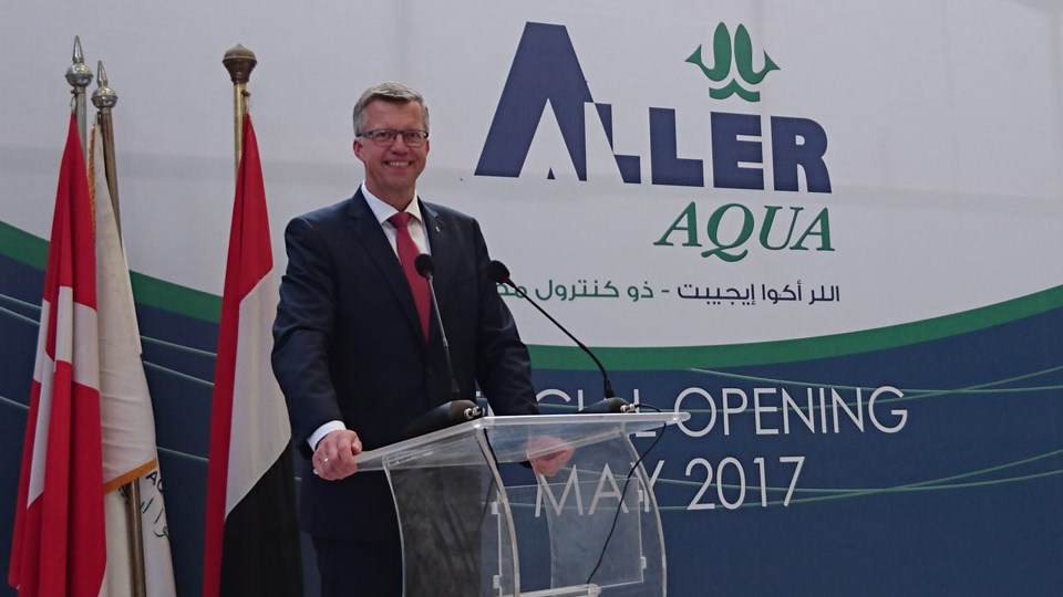 Aller Aqua group vice president Henrik Halken at the opening of a new production line at its Egypt mill