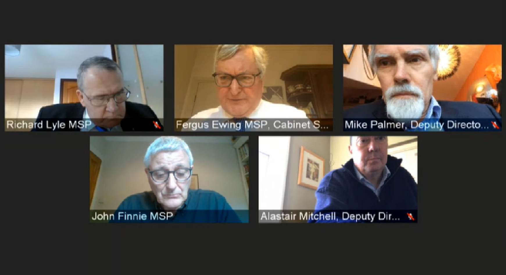 Fergus Ewing (top, centre) addressed the RECC committee online