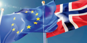 European Union and Norwegian flags